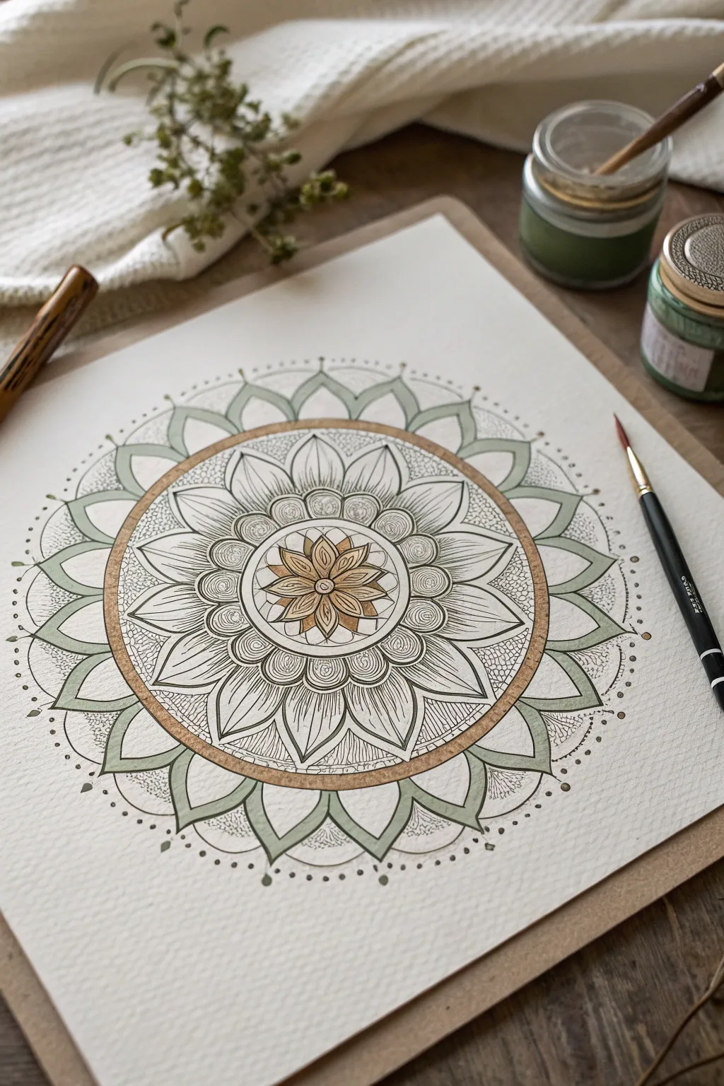 Concentric circle mandala with petals and dots for calm, symmetrical circle drawing inspiration