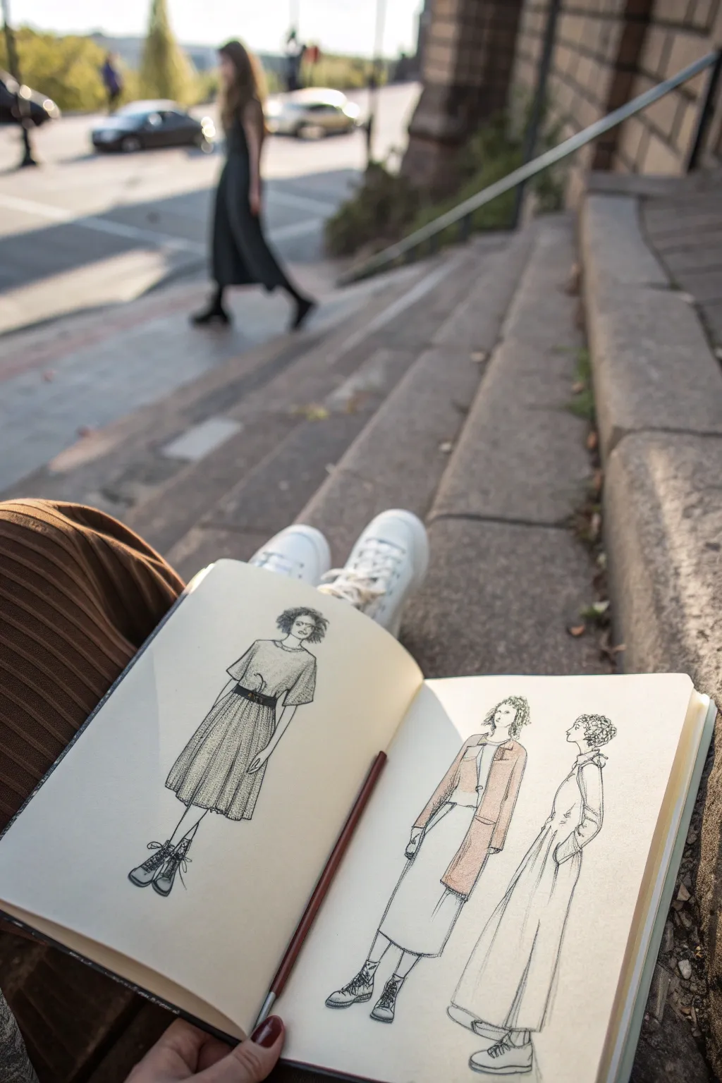 Minimal dress and cardigan sketches highlighting drape, hemline, and effortless layering ideas.