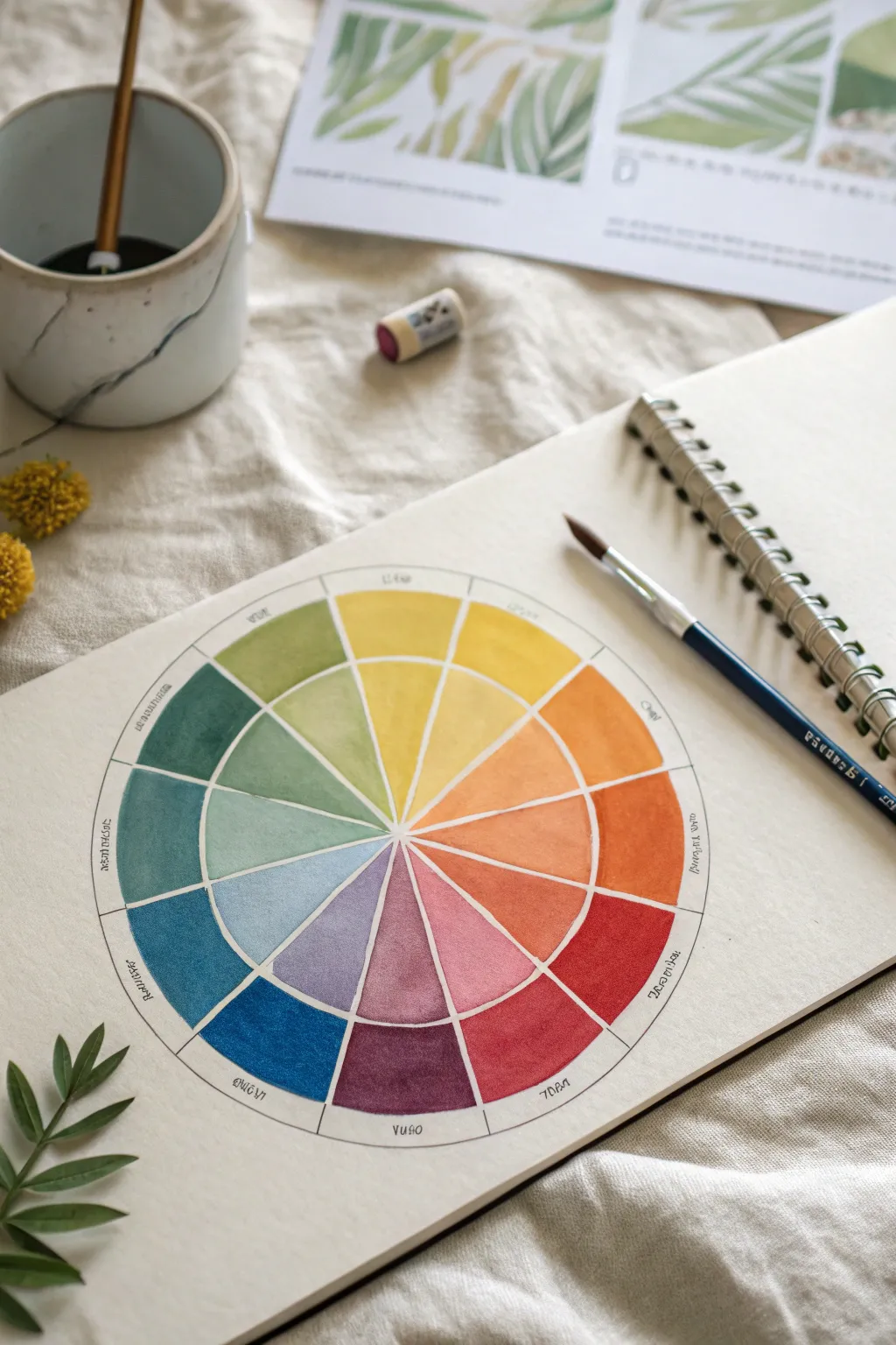 Palette picks made simple: a handcrafted color wheel with circled hues and matching swatches