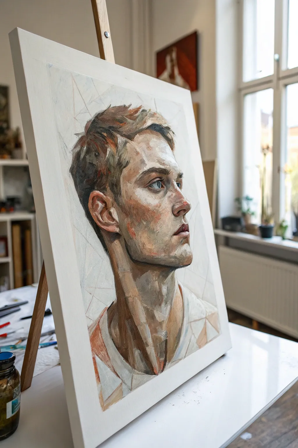 Deconstructed portrait: simple planes and abstract shapes for a modern, minimalist painting idea