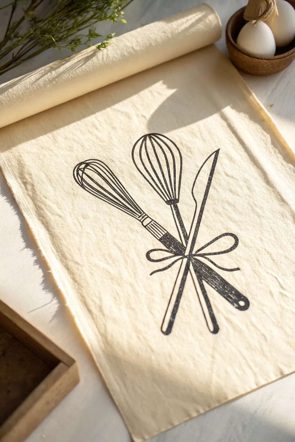 Playful contour tangle of kitchen utensils, minimalist lines with a cozy Scandinavian vibe.