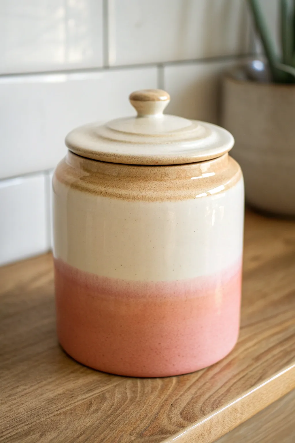 Ombre dip-dye cookie jar in a cream-to-blush gradient, a minimalist boho painting idea