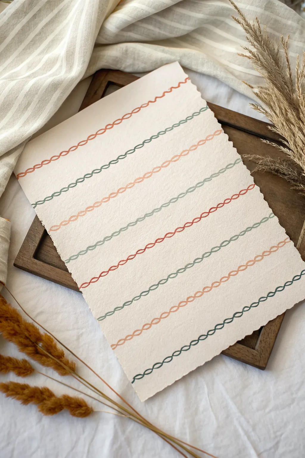 Calm wavy-line bands with varied rhythm, minimal Scandinavian palette and soft boho feel