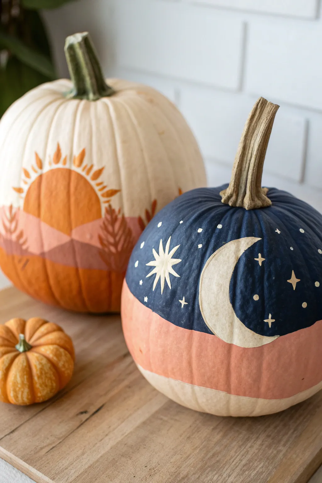 Sunrise and midnight pumpkins, a minimalist boho pair for a cozy couple painting session