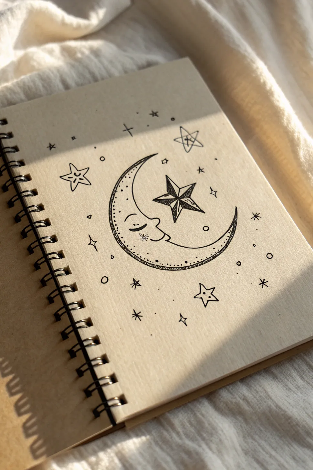 Simple moon and stars doodles on clean paper for dreamy, cute easy drawing inspiration.
