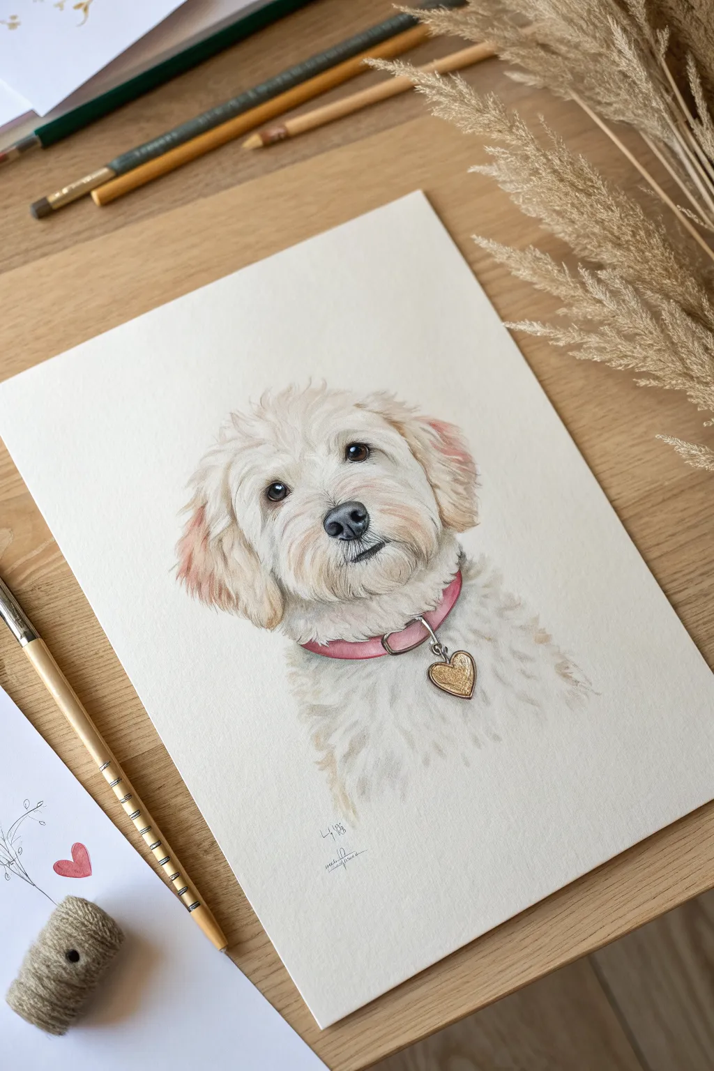 Cute pet portrait with a tiny heart tag, a simple handmade gift your boyfriend will love