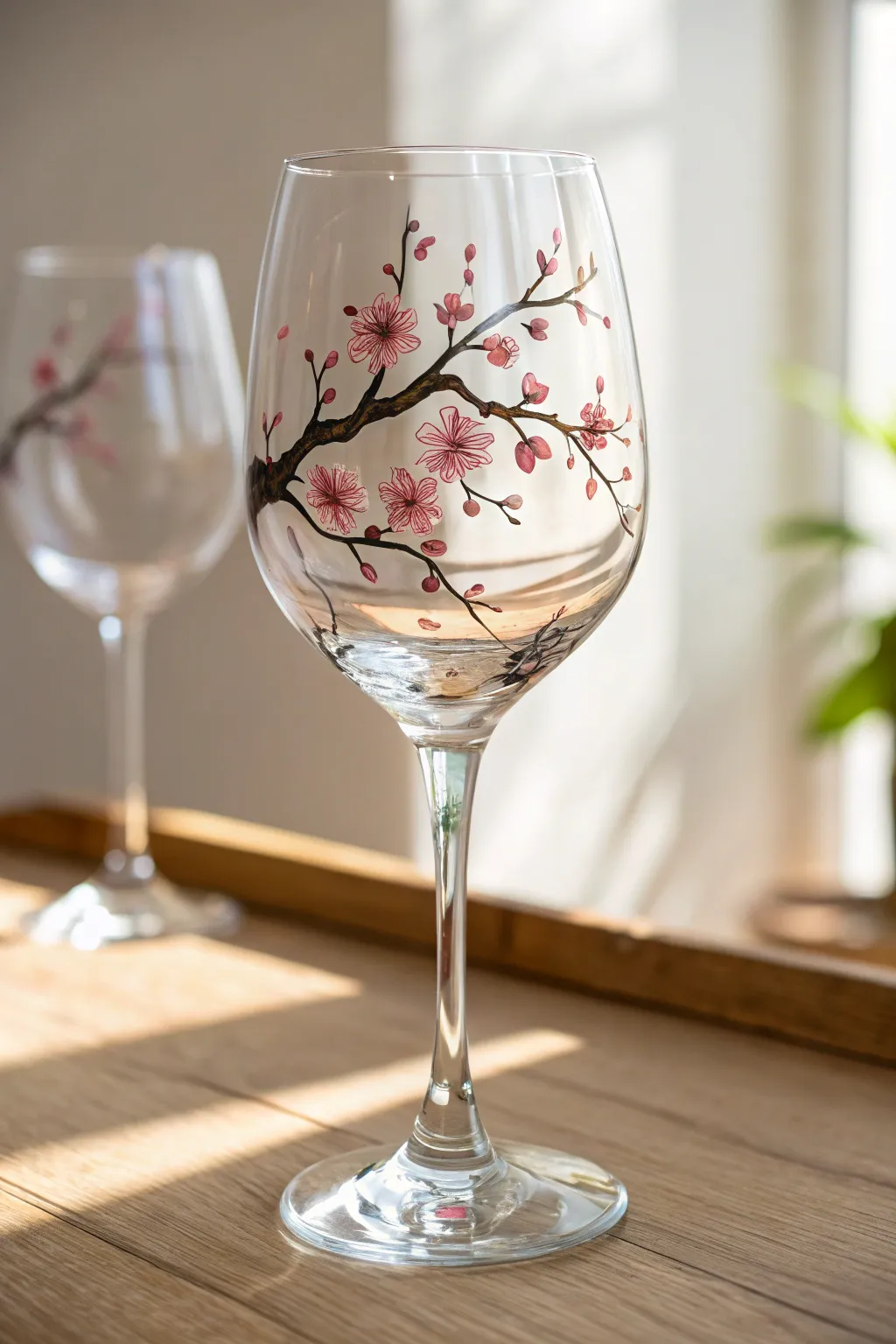 Embrace spring vibes with this delicate hand-painted cherry blossom glass design.