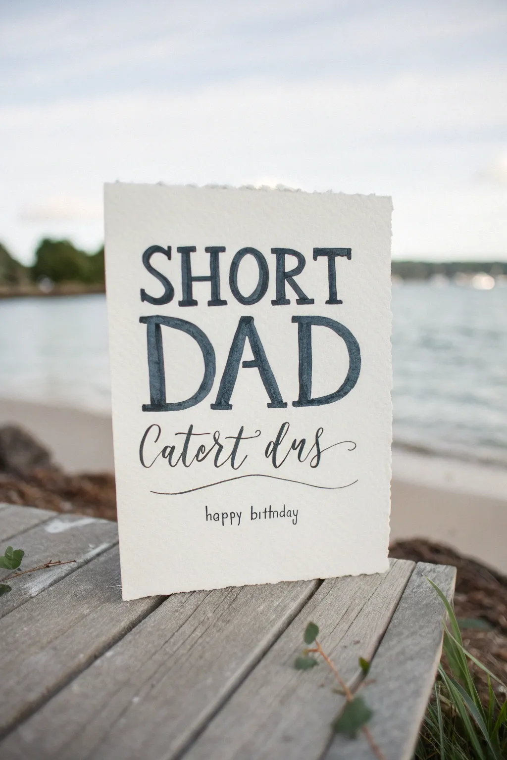 Bold brush lettering catchphrase art for Dad, plus a tiny Happy Birthday line for soft contrast