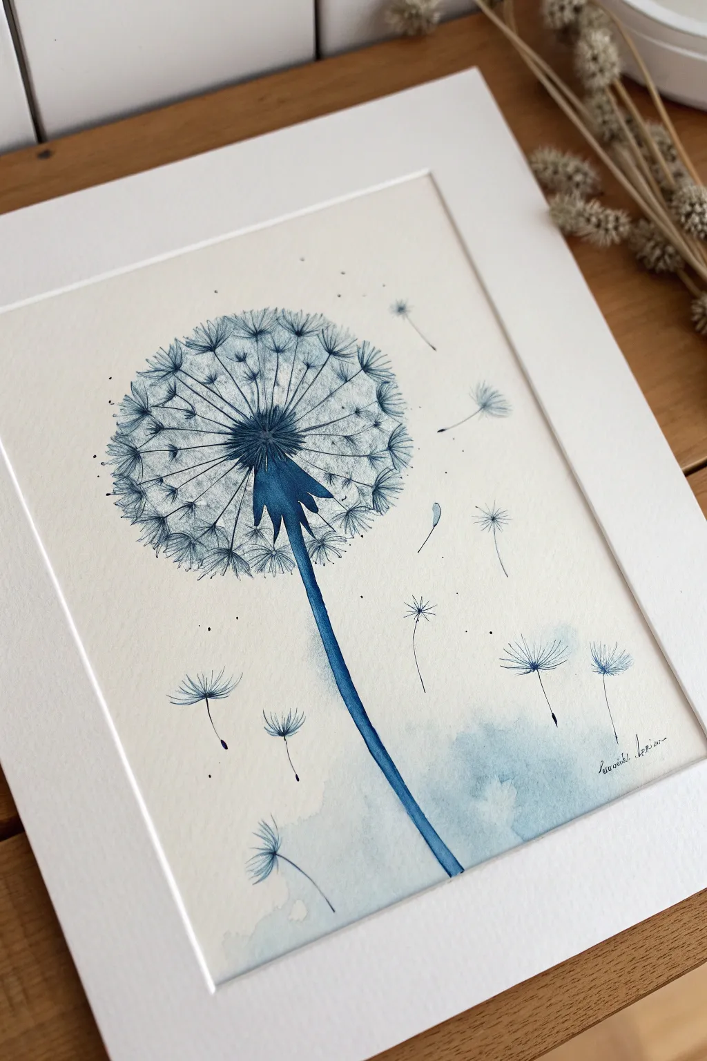 One-color dandelion magic in indigo: delicate seeds, bold contrast, calm minimal vibes