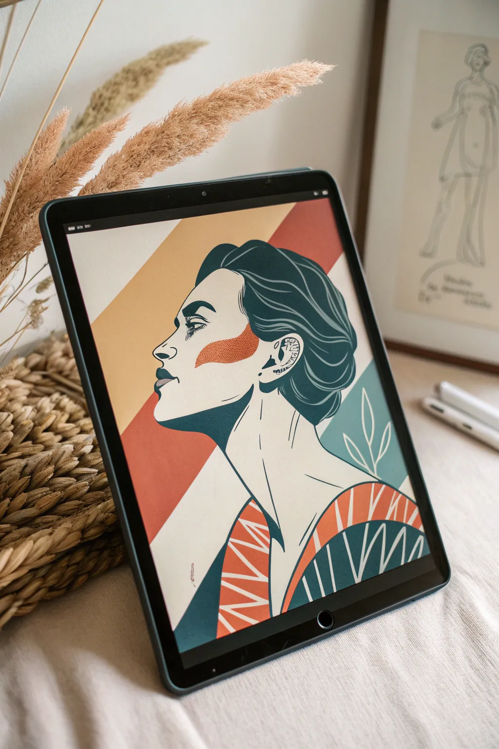 Color-blocked stylized portrait: bold flat shapes, minimal blending, and a punchy limited palette