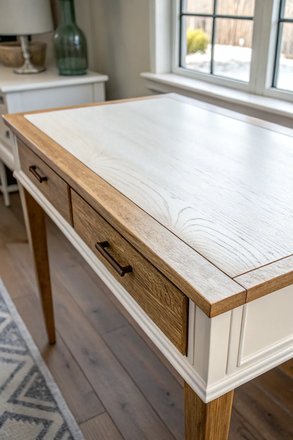 Before and after: a laminate desk transformed with matte paint for a real-furniture finish