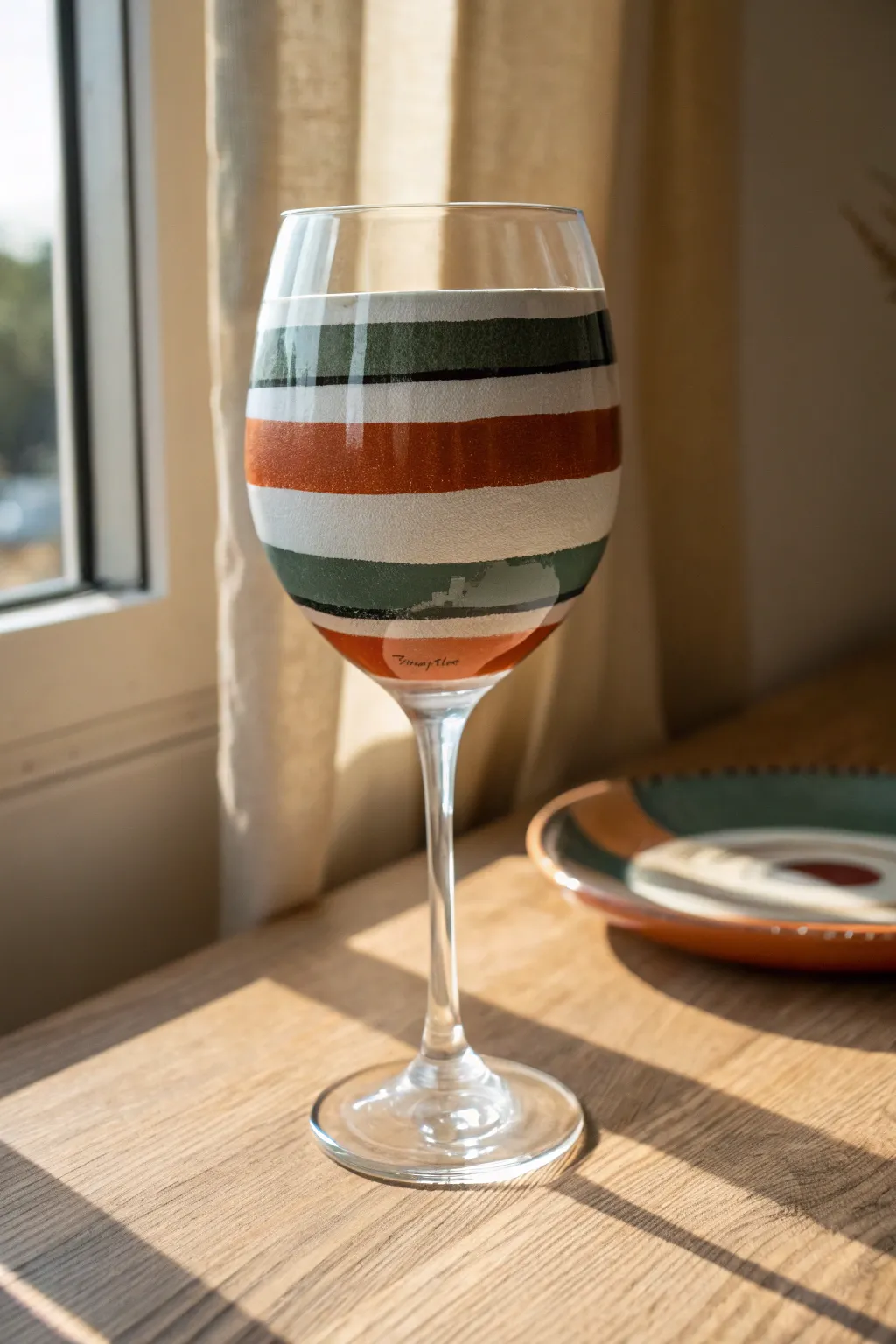 Bold striped, color-blocked DIY wine glass inspiration in chic Scandinavian-boho style