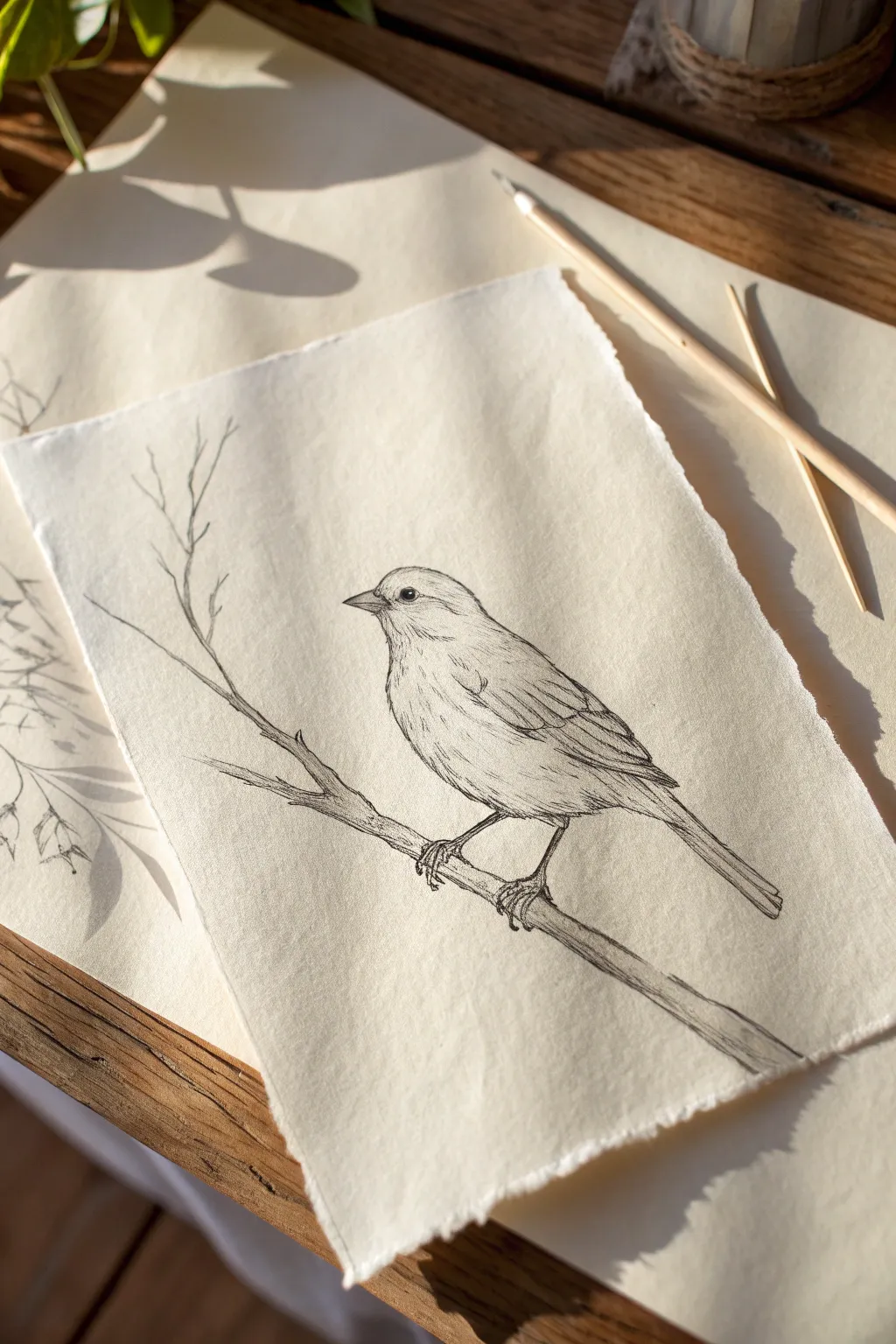 Simple side-view bird made from easy shapes, a calm minimalist sketch perfect for beginners