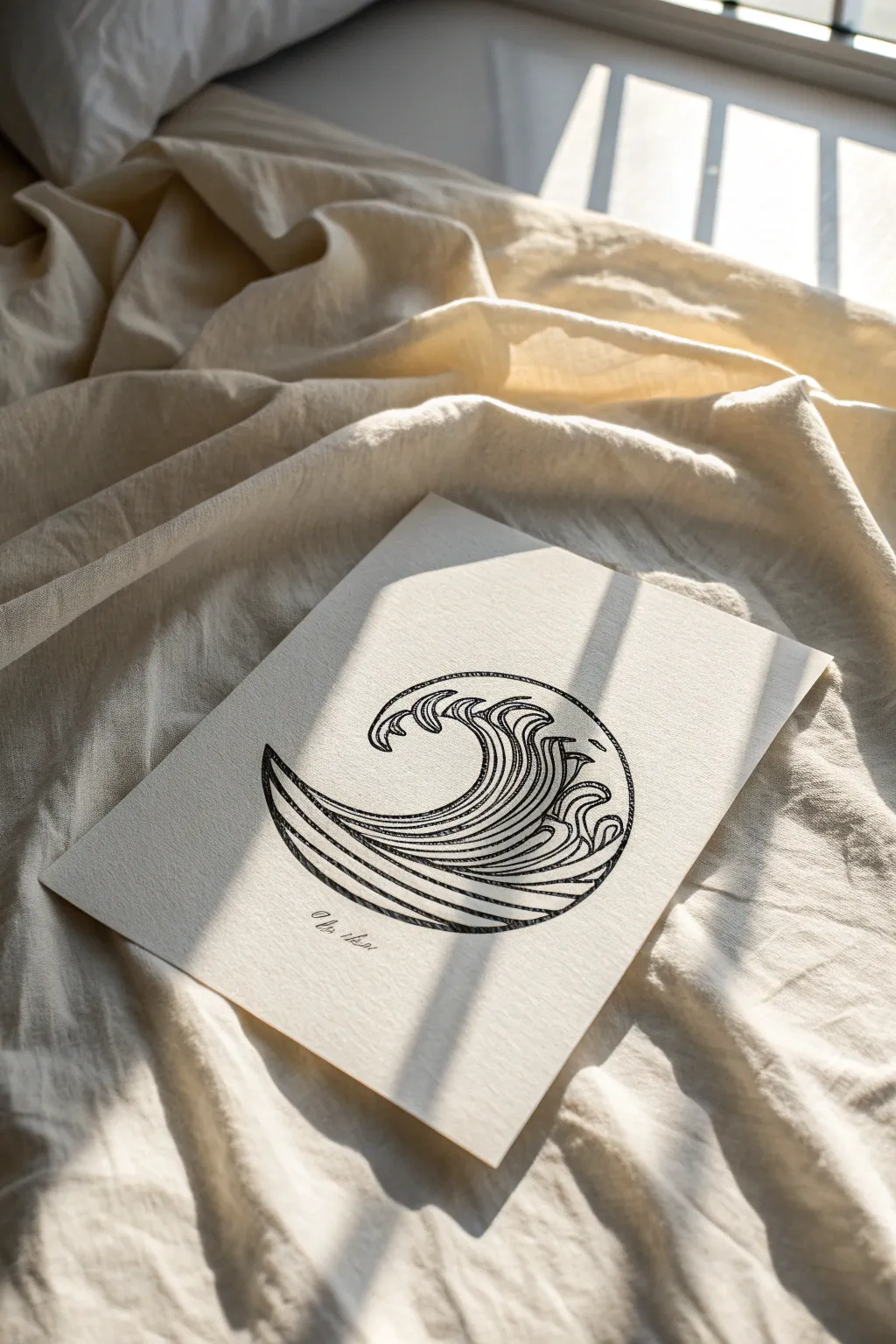 One-stroke ocean wave line art for easy tattoo practice, calm minimalist Scandinavian vibe.
