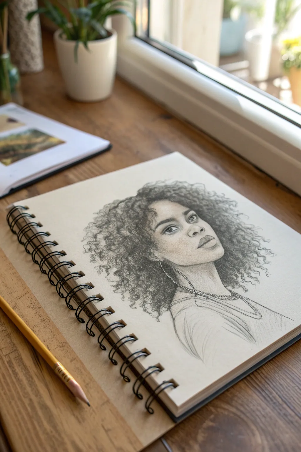 Curly hair volume study: clustered curls and a clean silhouette for an elegant girl portrait.
