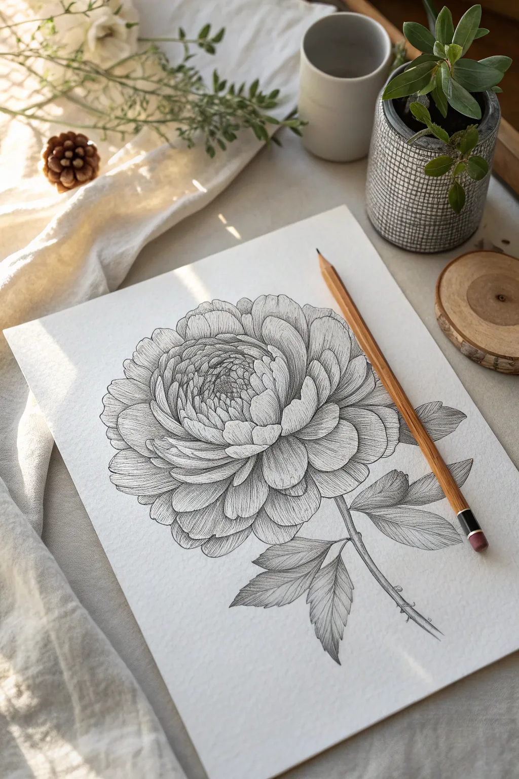 Challenge your shading skills with these intricate, overlapping peony petals.