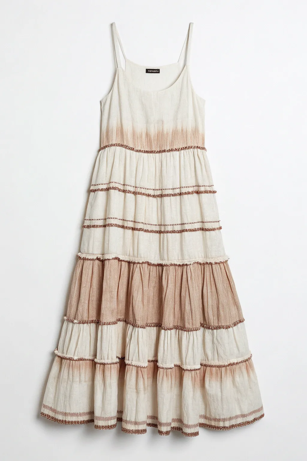 Minimalist dress sketch with tiered ruffles, softly shaded layers for volume study