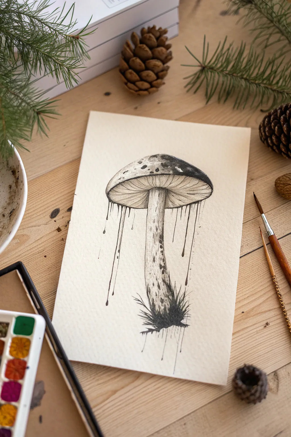 Let your creativity flow with this dreamy, melting mushroom sketch idea.