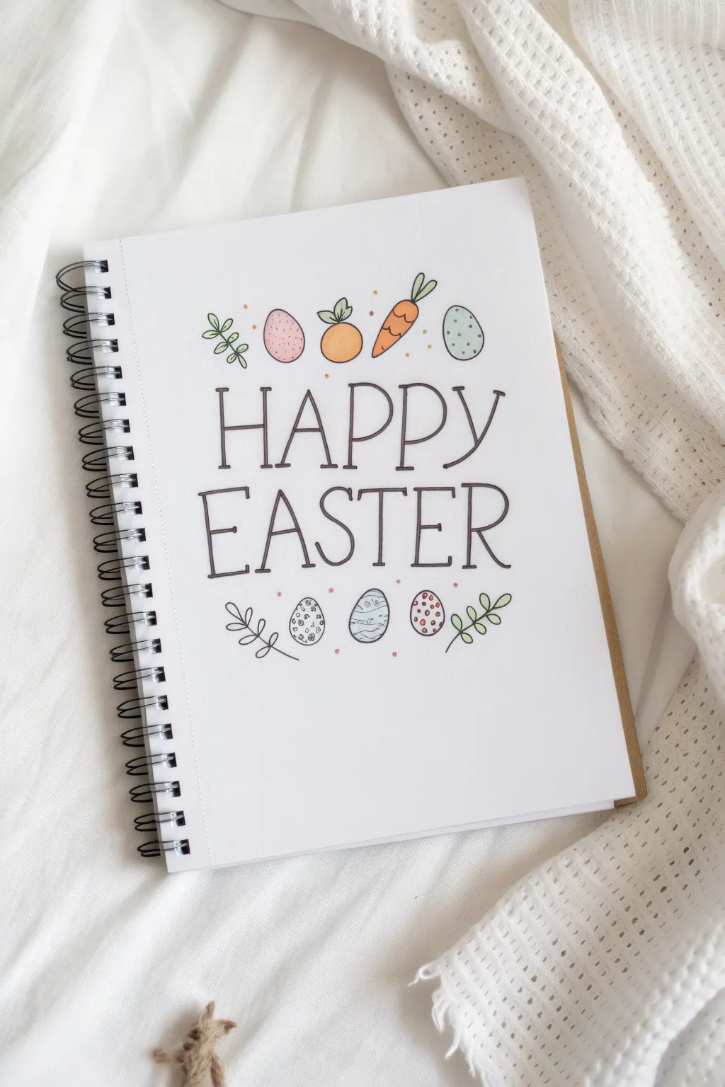 Easy Happy Easter bubble lettering with tiny doodle icons in a minimalist pastel style
