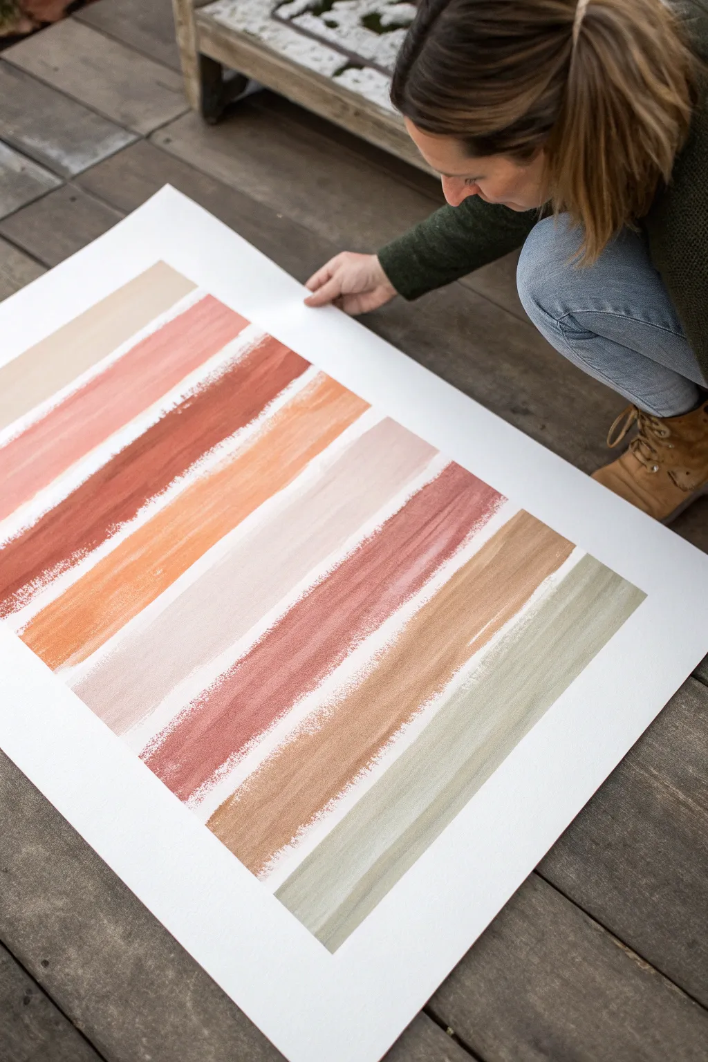 Squeegee swipe abstract bands with soft blended streaks for an easy, modern painting look