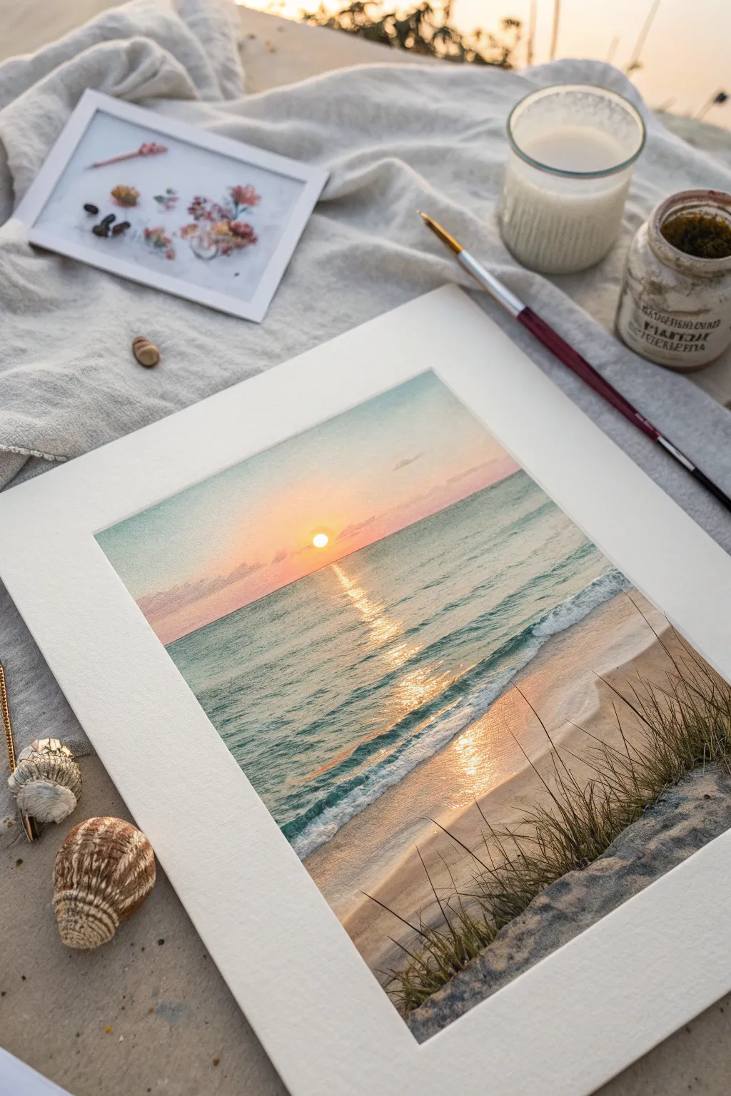 Sparkly sun path at sunset using broken strokes for an easy, calming beach painting.