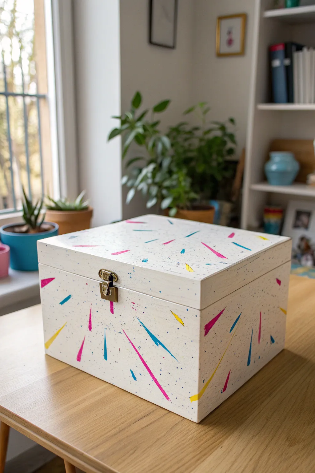 Bring retro vibes to your decor with this playful neon splatter box DIY.