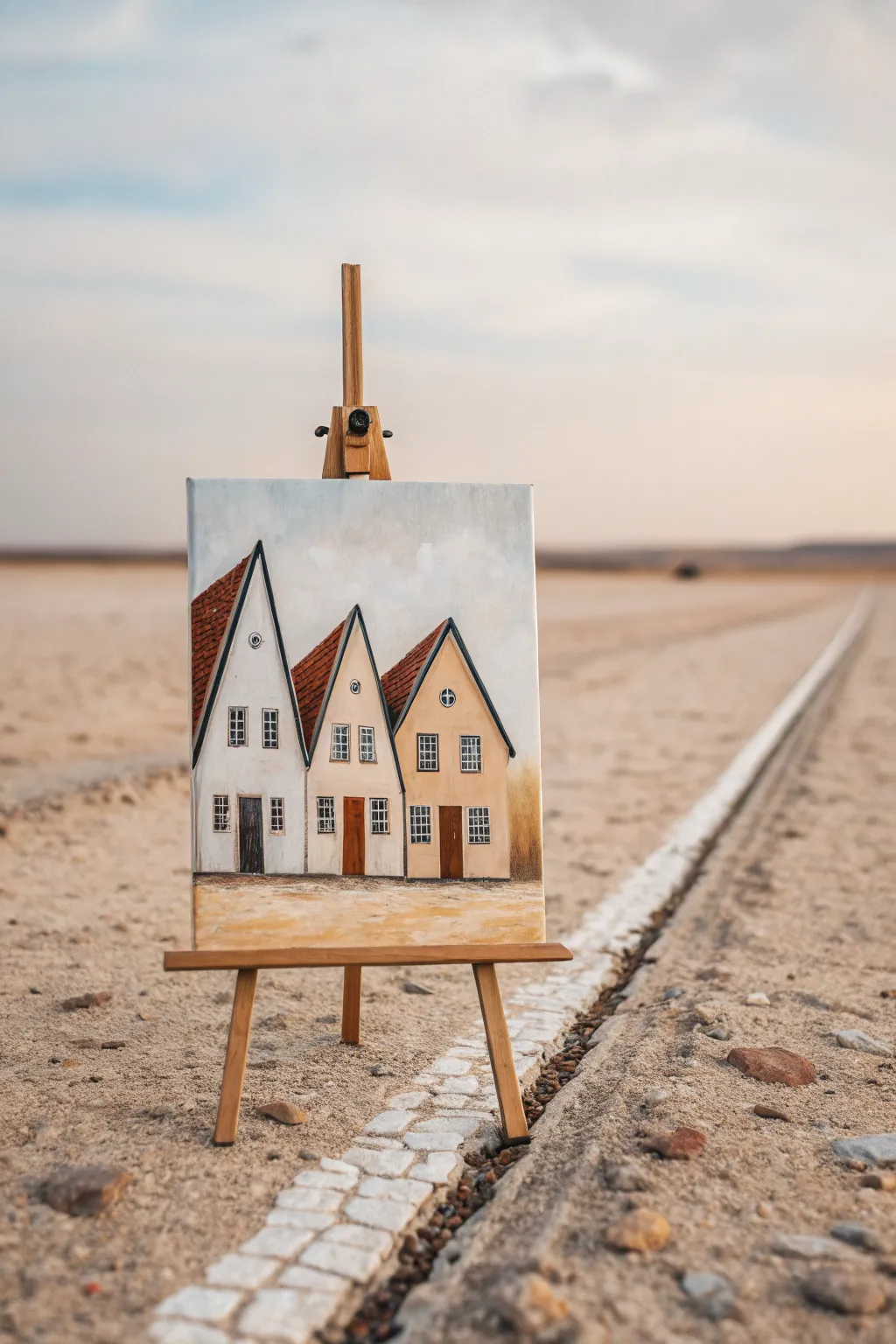 Tiny house row canvas idea with simple shapes, cozy neutral tones, and crisp beginner-friendly contrast