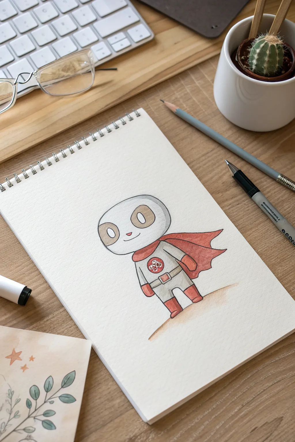 Easy chibi caped sidekick painting idea with a bold chest symbol and flat, beginner-friendly colors