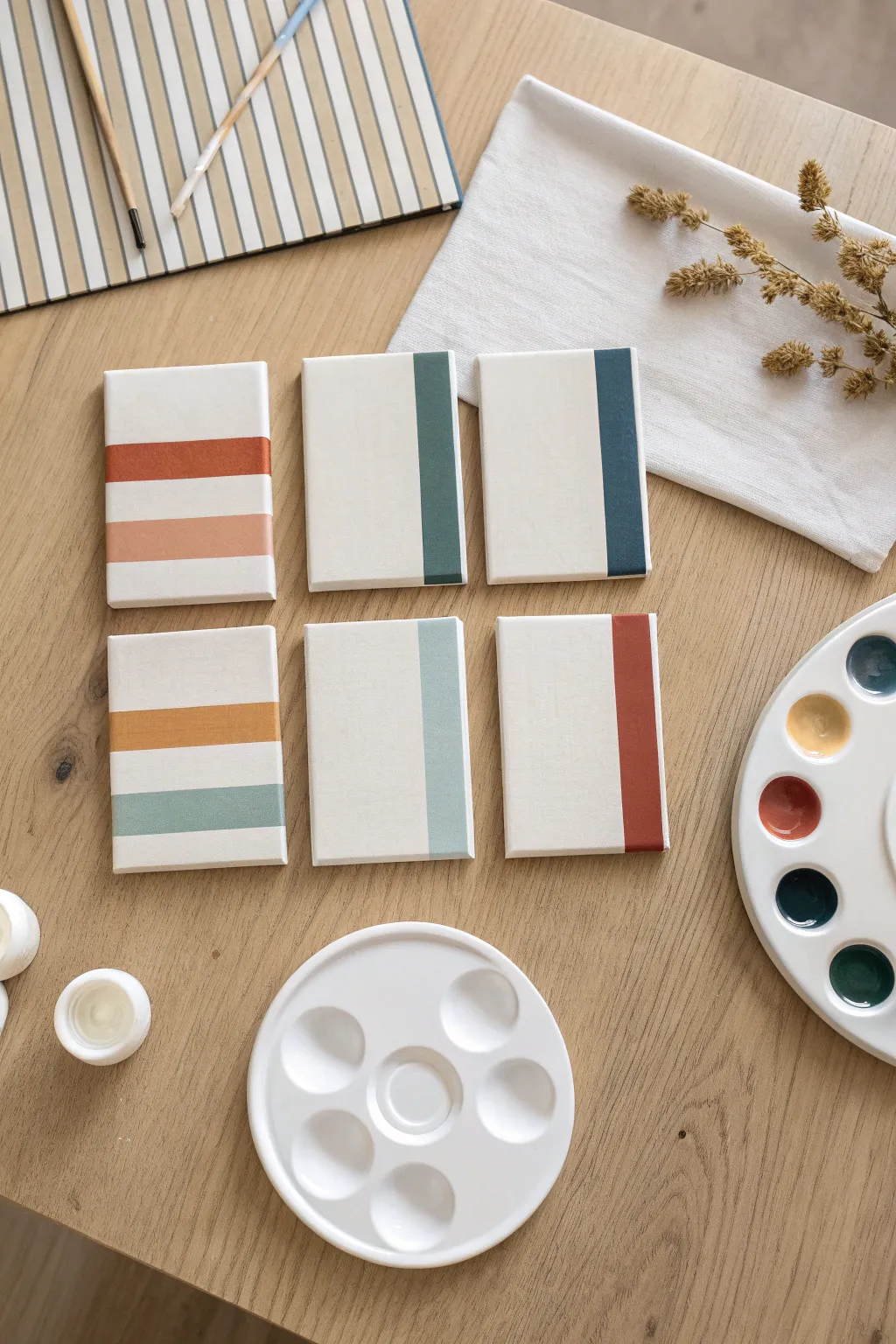 Group color block abstracts with one shared palette for an easy, cohesive painting session.