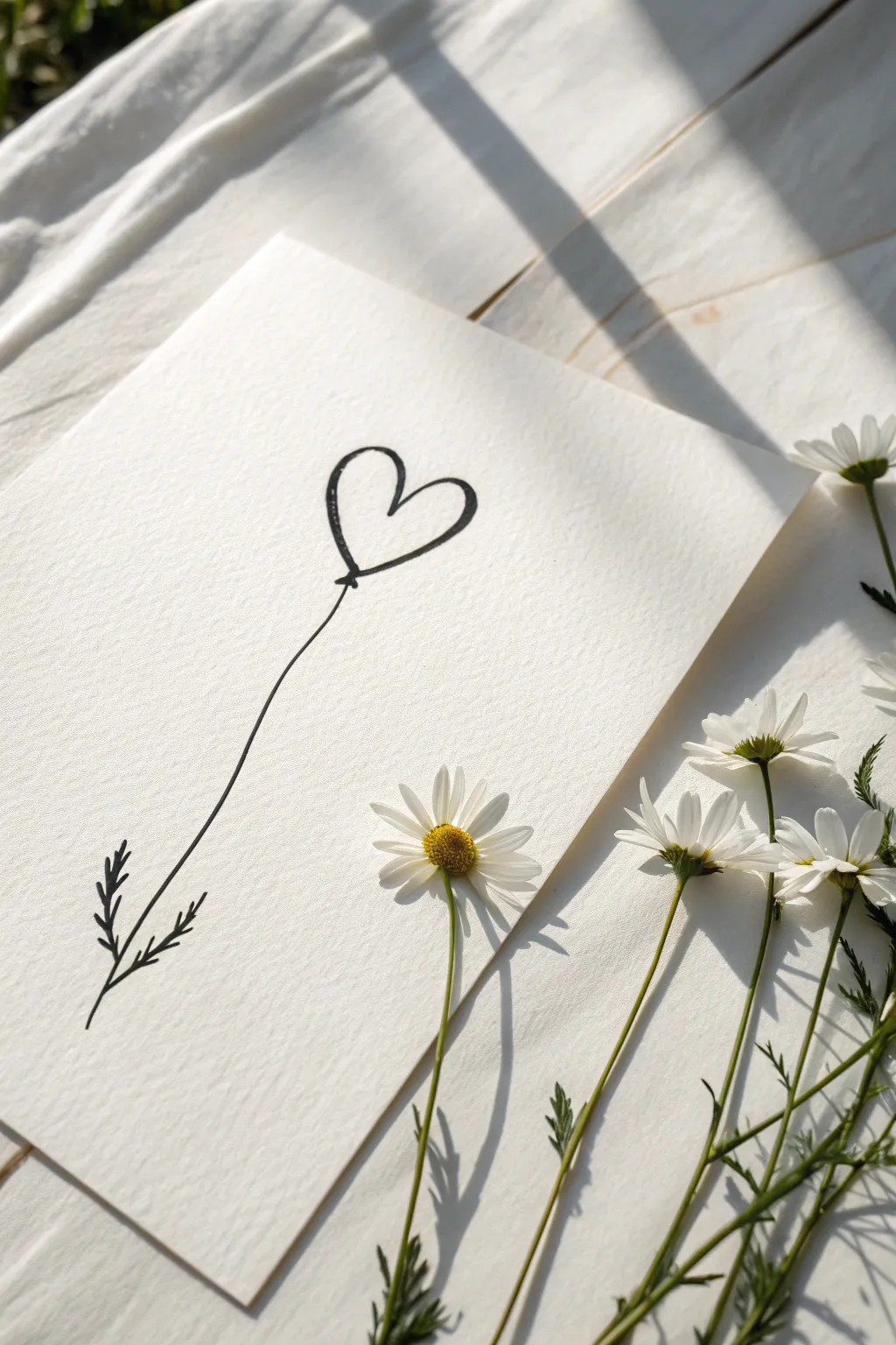 Minimal line heart with a daisy bloom, a sweet easy sketch for calm Scandinavian boho vibes