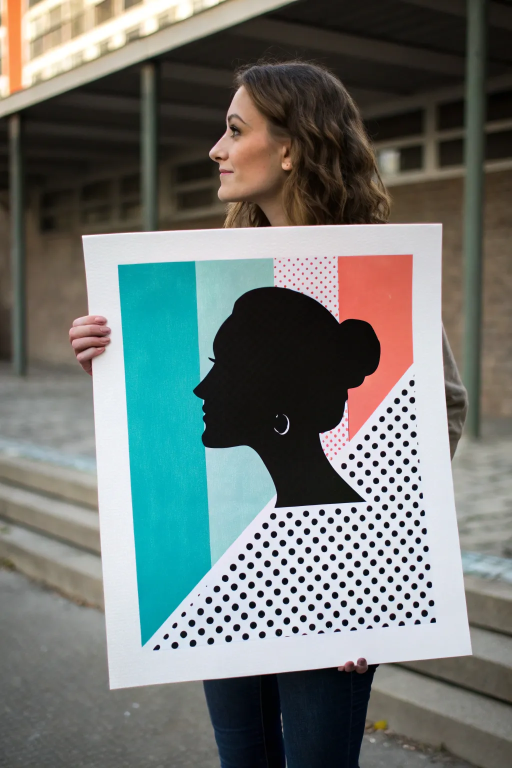 Bold black silhouette with teal and coral color pop for an easy, modern DIY pop art vibe