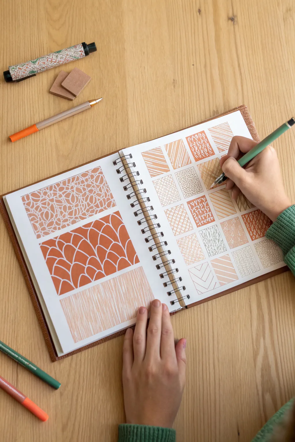 Swap-and-color scribble pages: one sketchbook, two styles, cozy minimalist studio mood
