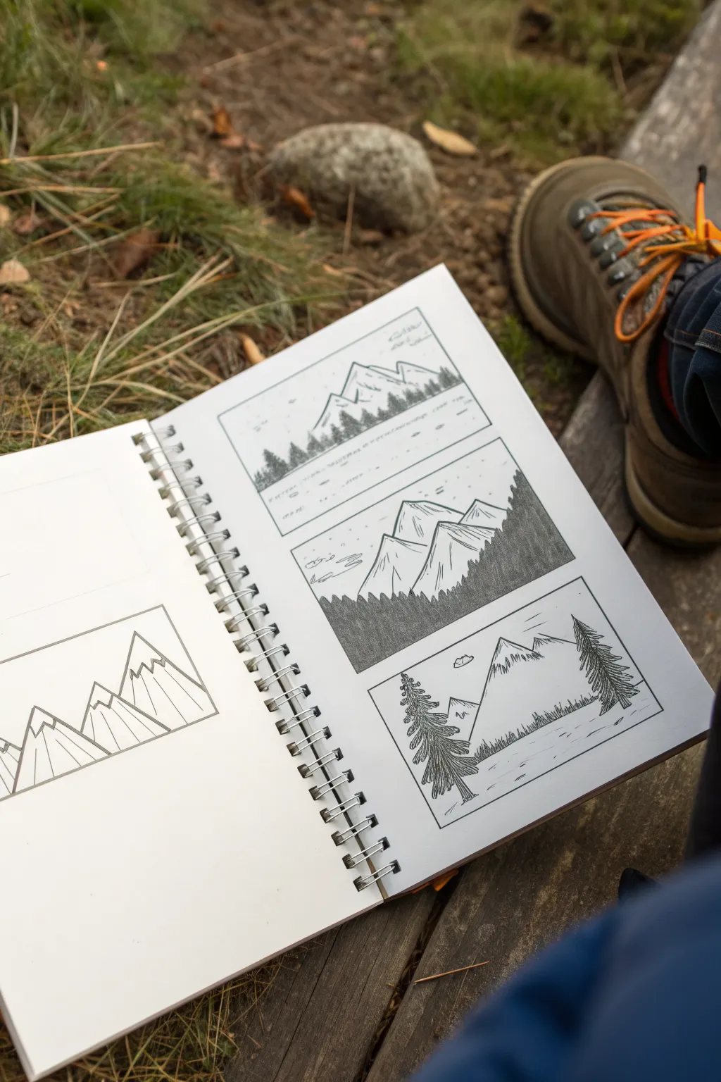 Easy layered triangle mountains in 6 steps, from horizon line to soft atmospheric shading