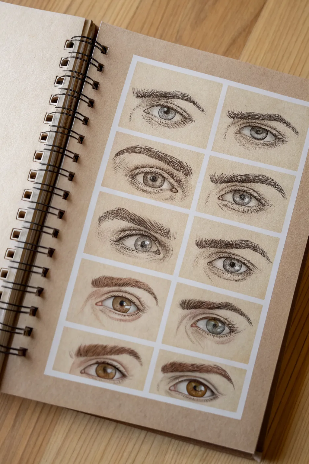 Mini sheet of eye micro-expressions to practice emotion in a clean minimalist sketch style