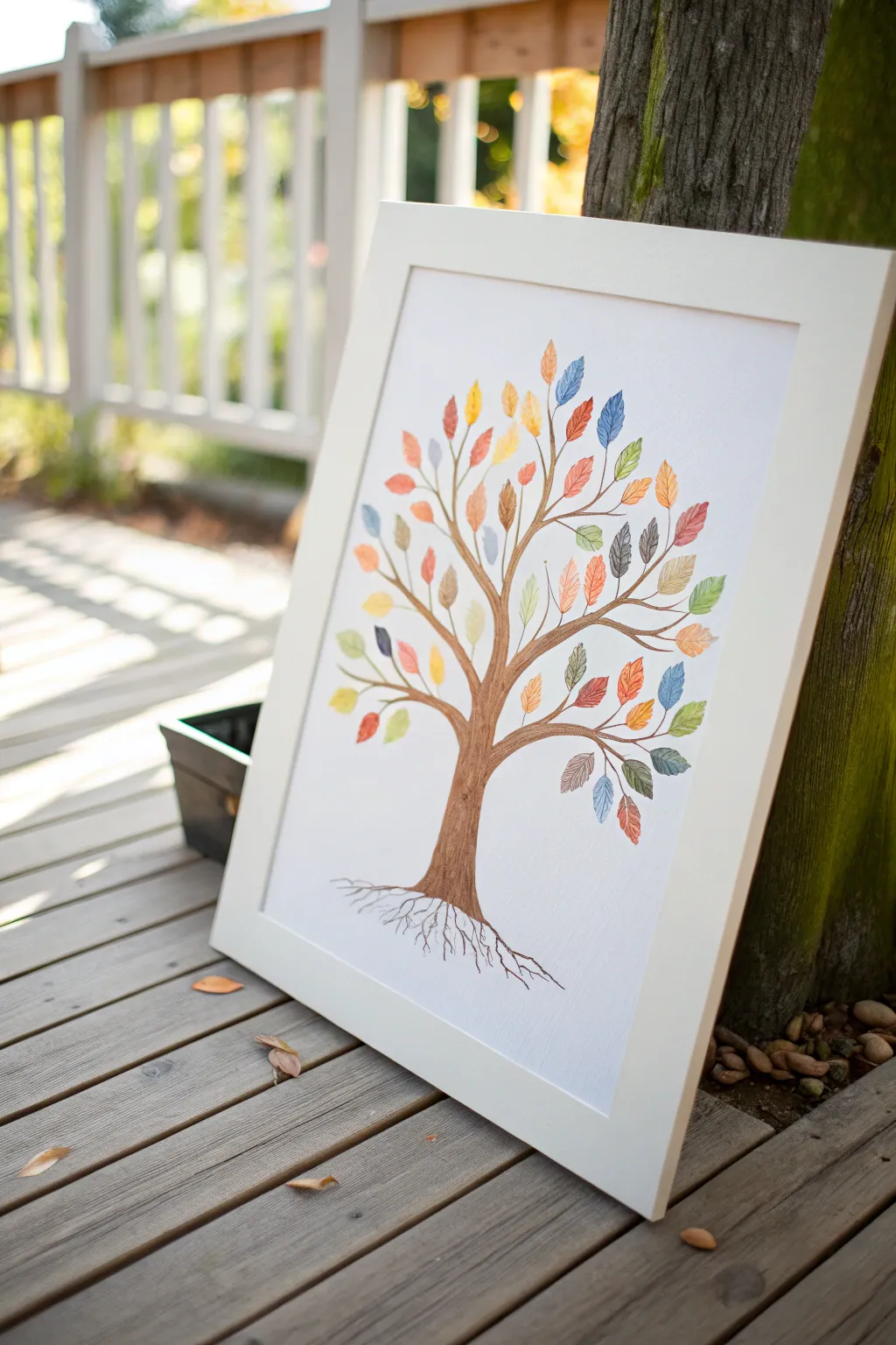 Handprint family tree keepsake with colorful fingerprint leaves, a simple Father’s Day gift idea