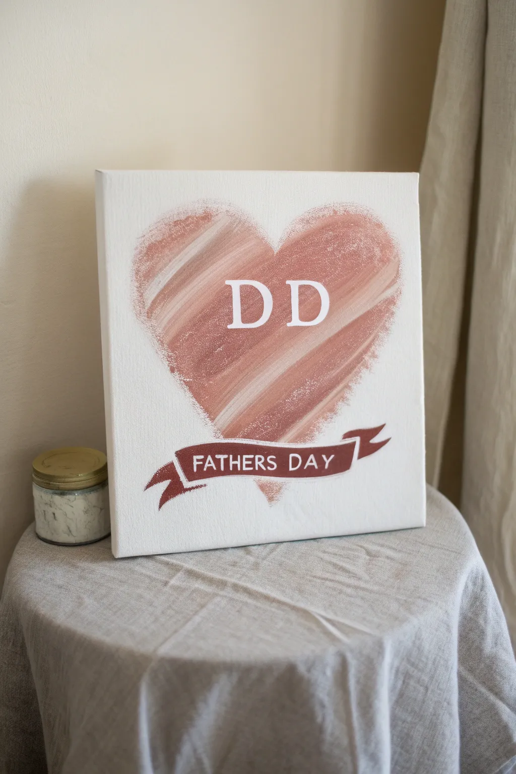 Minimalist heart painting with father daughter initials, a handcrafted Fathers Day keepsake idea