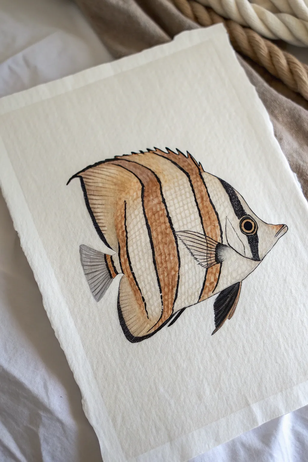 Crisp striped reef fish illustration with bold bands and minimalist Scandinavian charm