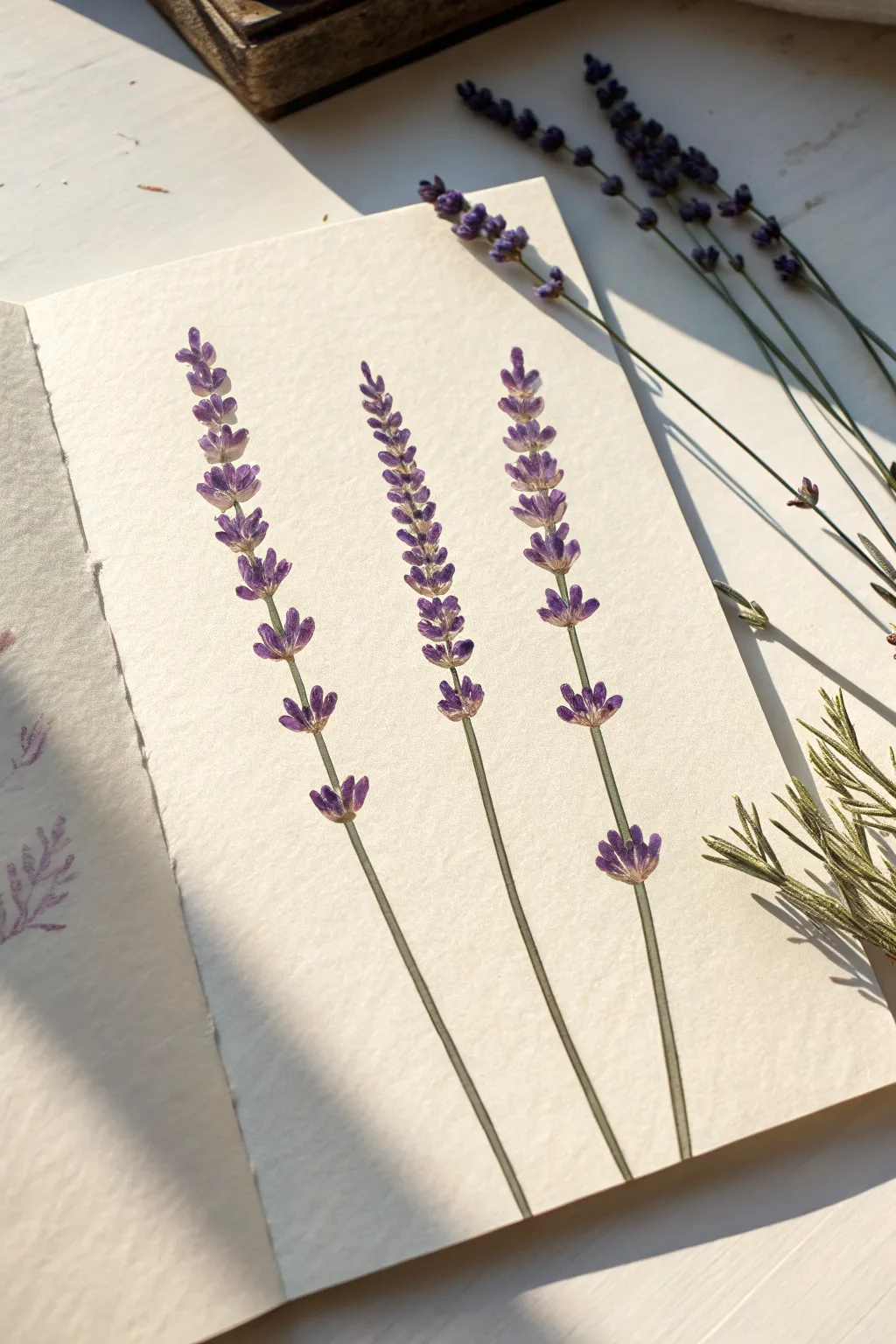 Easy lavender stems with repeating dashes in muted purple, minimalist and beautiful.