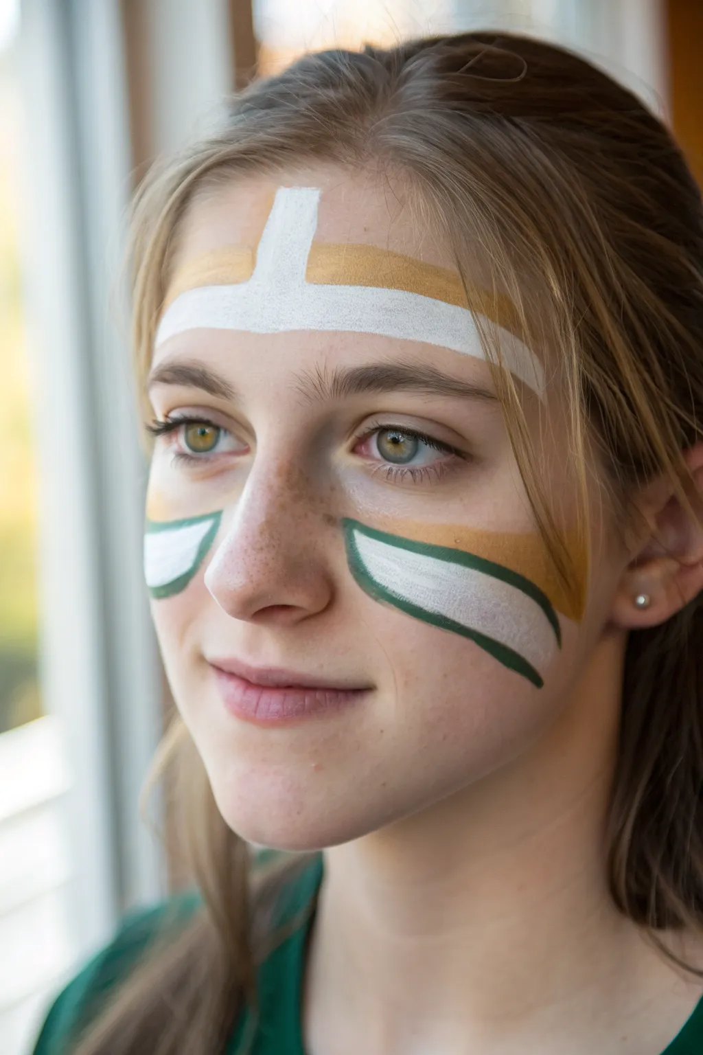 Helmet-inspired face mask lines for game day, clean curves and bold contrast, easy to recreate