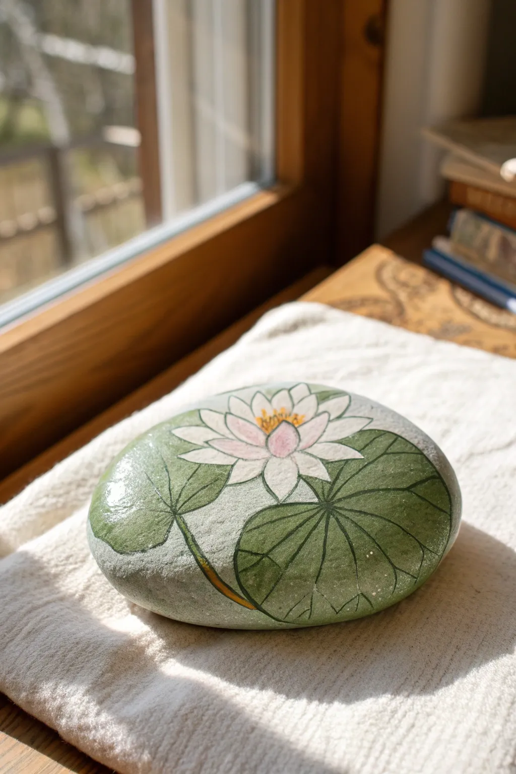 Lily pad base rock with notch and veins, styled for a minimal pond-style frog rock scene