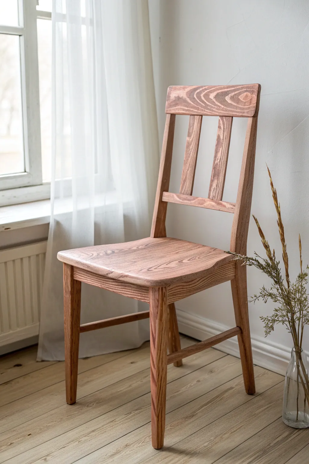 Soft color-washed chair finish that keeps the wood grain visible and beautifully textured.