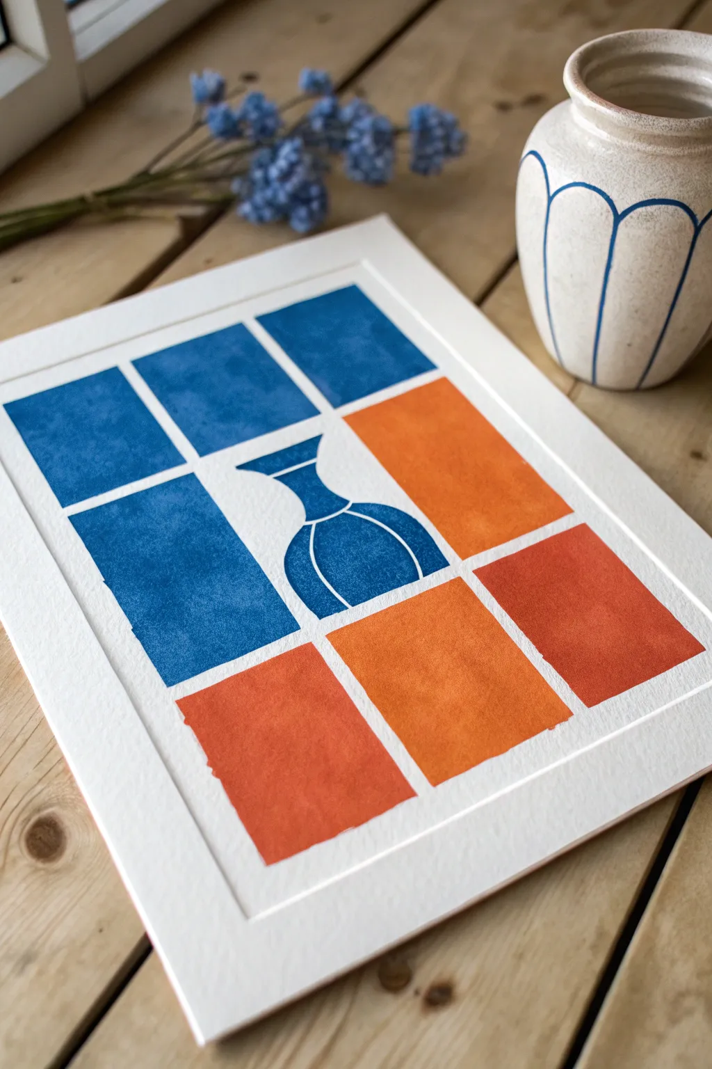 Complementary color swap grids make a simple vase study feel vibrant, modern, and handmade.