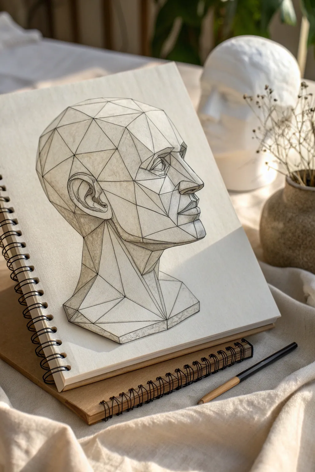 Learn the planes of the head with a clean, faceted sketch that reads like sculpture.