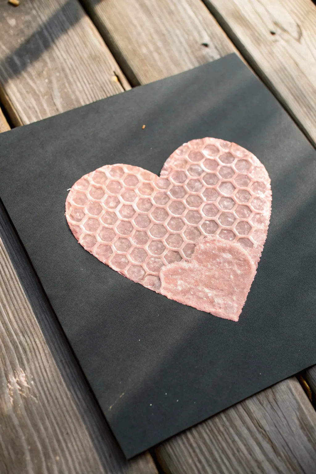 Turn simple bubble wrap into a textured honeycomb heart masterpiece.