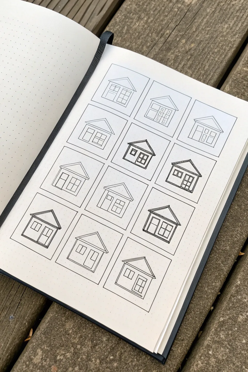 Roof texture sampler house: repeat one simple home in a grid to explore bold roofing patterns.