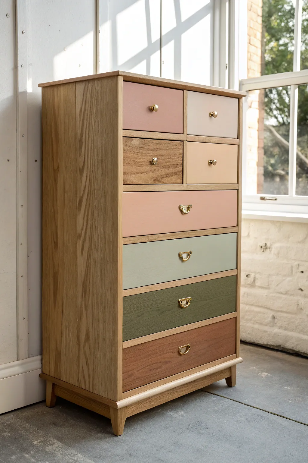 Dale vida a tu cómoda con frentes color block: tonos suaves, marco neutro y estilo nórdico boho.