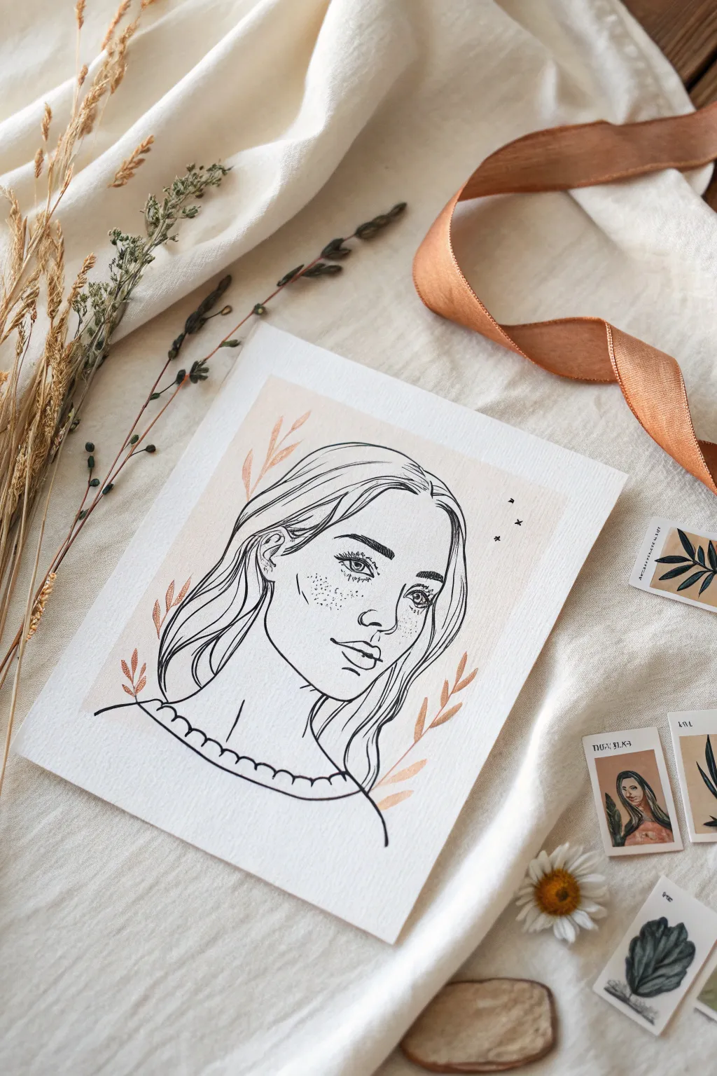 Identity as a timeline portrait: minimalist face with key life moments woven through her hair