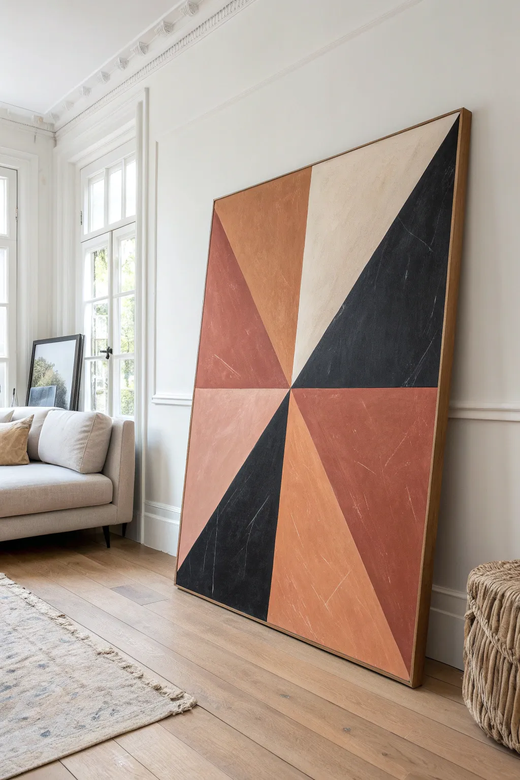 Bold high-contrast color blocking on a large canvas that defines the room palette