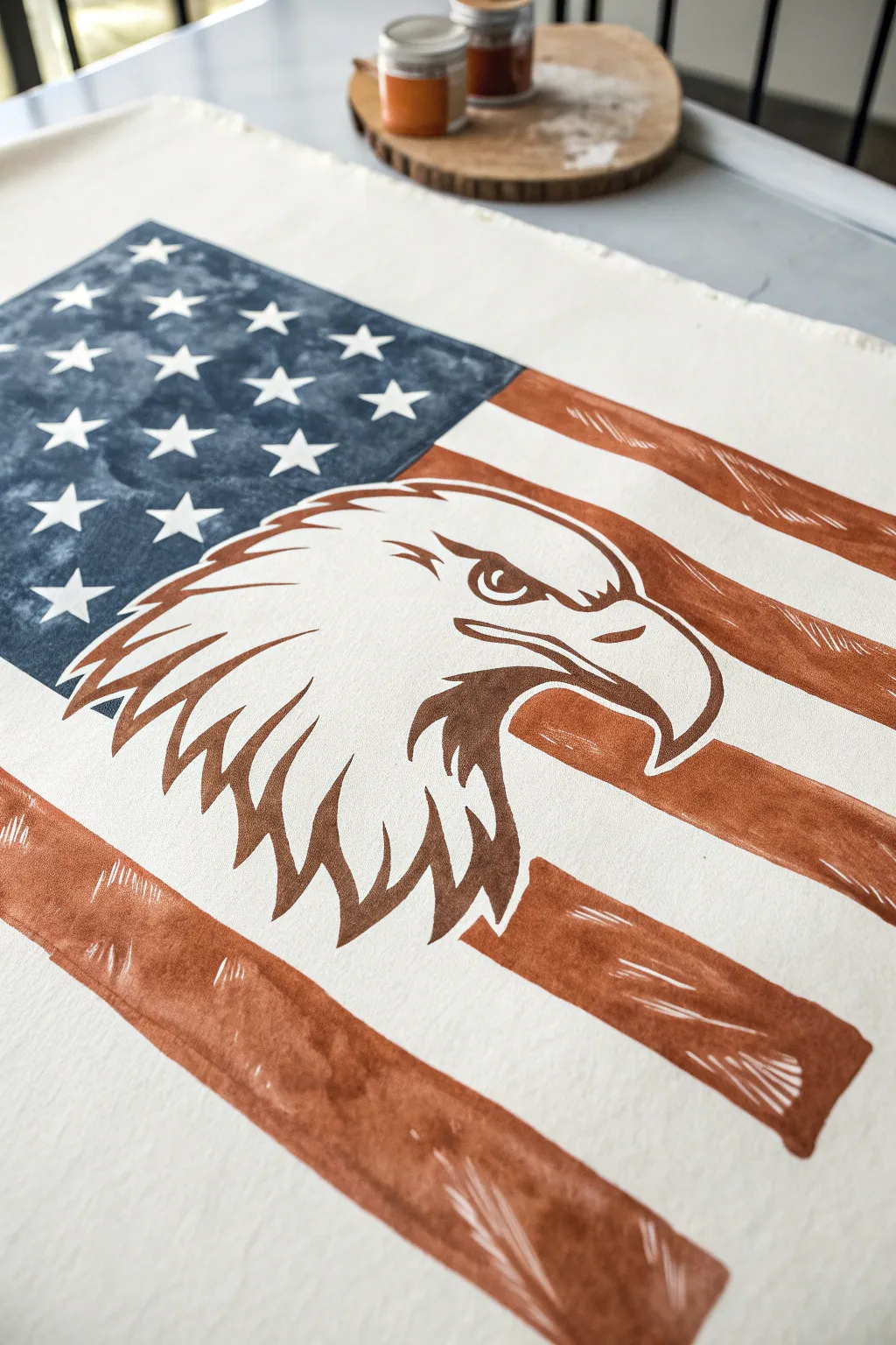 Minimalist bald eagle and flag emblem painting idea for a modern Memorial Day tribute