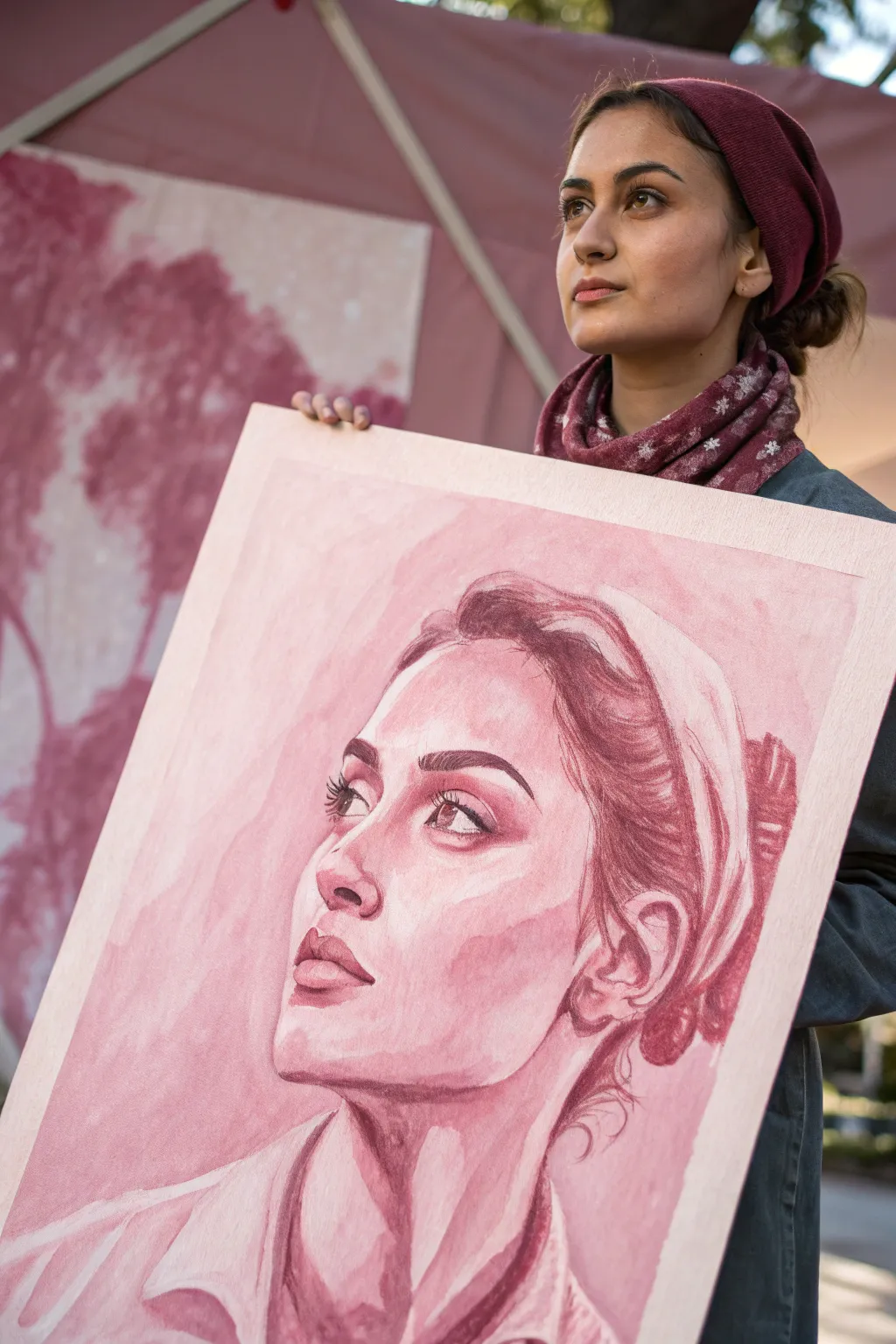 Monochrome portrait in one hue, using bold shadow blocks for a modern minimalist statement.